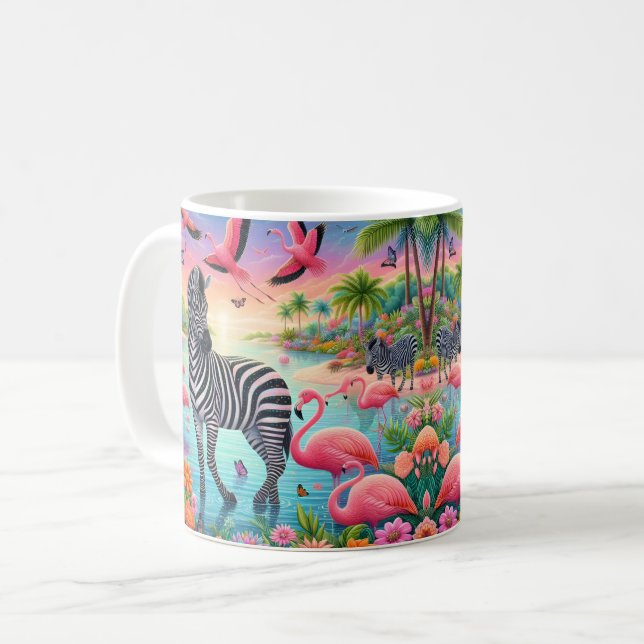 Caneca De Café Flamingo Tropical e Zebra (Frente Esquerda)