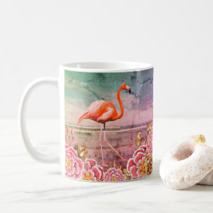 Caneca De Café Flamingo Tropical na Praia e Flores Rosa Oriental