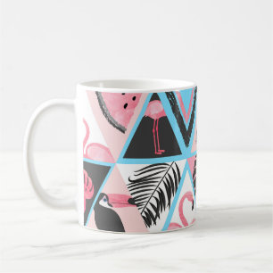 Caneca De Café Flamingo tropical, padrão de palma.