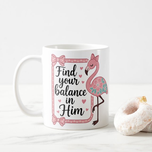 Caneca De Café Flamingo Versículo Bíblico Fé Religiosa Cristã (Com Donut)