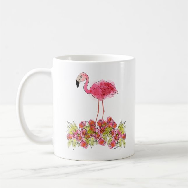Caneca De Café Flamingo Watercolor Mug (Esquerda)
