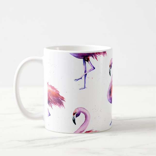 Caneca De Café Flamingos com salpicos: padrão de aquarela. (Esquerda)