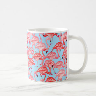 Caneca De Café Flamingos cor-de-rosa brilhantes no azul