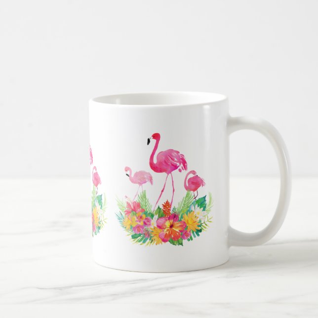 Caneca De Café Flamingos cor-de-rosa e flores tropicais (Direita)