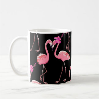 Caneca De Café Flamingos cor-de-rosa: Vintagem preta de fundo