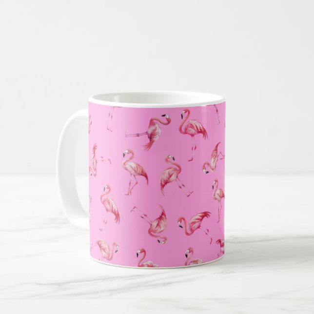 Caneca De Café Flamingos de Aquarela Espalhados sobre Rosa (Frente Esquerda)