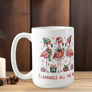 Caneca De Café Flamingos de Natal Flamingle Por Todo O Caminho