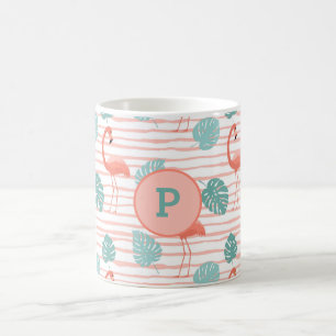 Caneca De Café Flamingos em forma de fundo rosa e verde