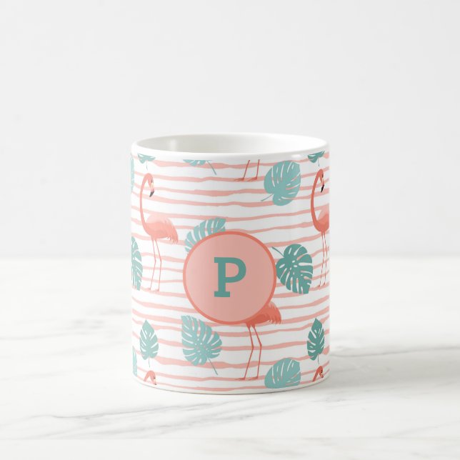 Caneca De Café Flamingos em forma de fundo rosa e verde (Centro)