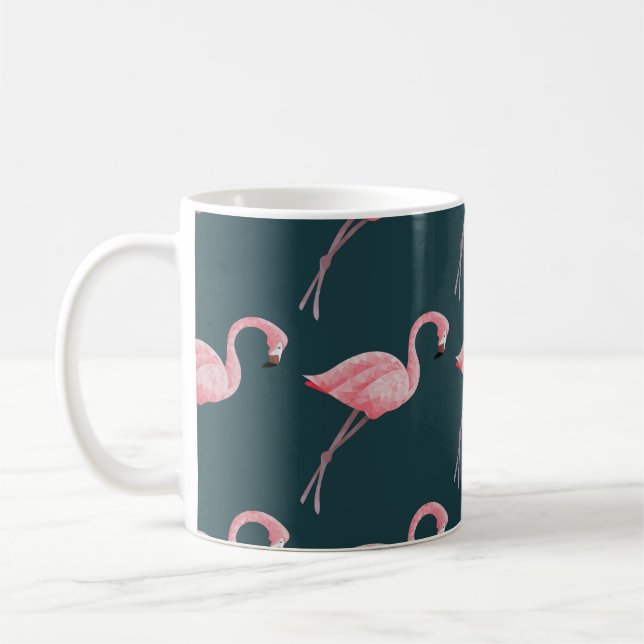 Caneca De Café Flamingos em padrão azul, sem costura. (Esquerda)