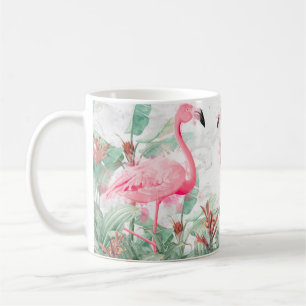 Caneca De Café flamingos em plantas tropicais de fundo texturizad