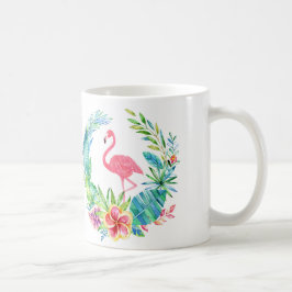 Caneca De Café Flamingos Rosa e Flores Tropicais