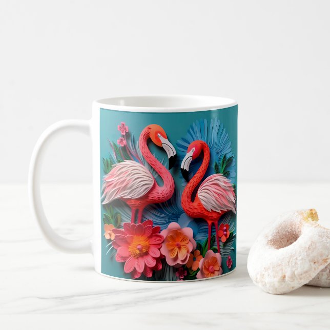 Caneca De Café Flamingos Rosa Impressos 3D (Com Donut)