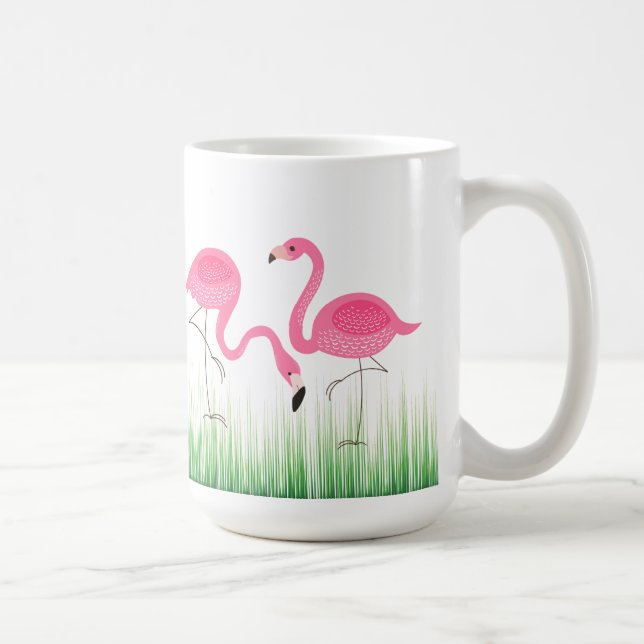 Caneca De Café Flamingos Rosa Na Grama Verde (Direita)