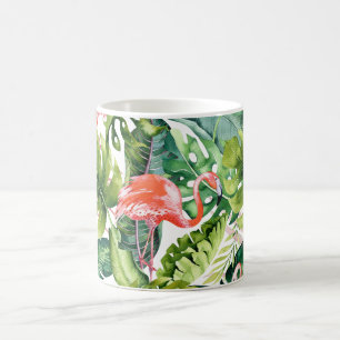 Caneca De Café Flamingos Rosa PixDezines+Folhagem Tropical