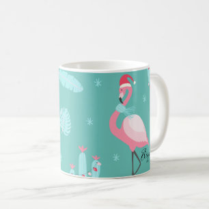 Caneca De Café Flamingos Santa Hat Presents Flocos de Neve