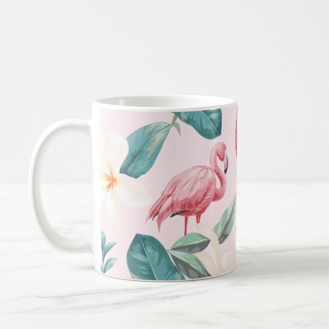 Caneca De Café flamingos sem costura e flores tropicais ilustrado (Esquerda)