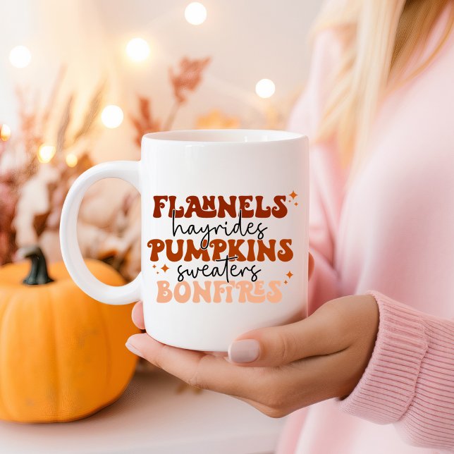 Caneca De Café Flannels Hayrides Pumpkins Sweater Bonfire Fall (Criador carregado)