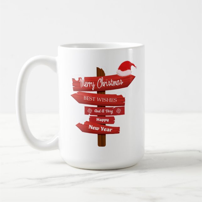 Caneca De Café Flechas de madeira Feliz Natal e Ano Novo (Esquerda)