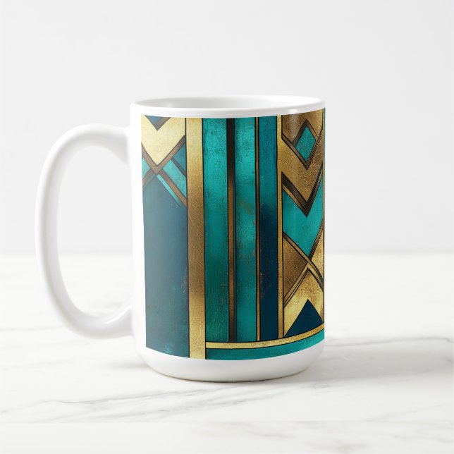 Caneca De Café Flechas Geométricas Art Déco, Dourado e Turquesa (Esquerda)