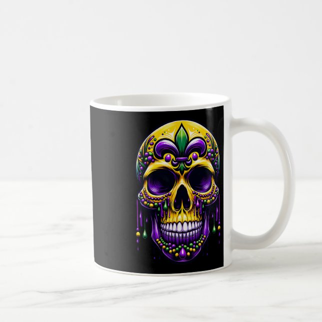 Caneca De Café Fleur De Lis Mardi Gras Caveira Carnaval de Nova O (Direita)