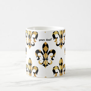 Caneca De Café Fleur de Lis/preto/dourado/fonteDIY