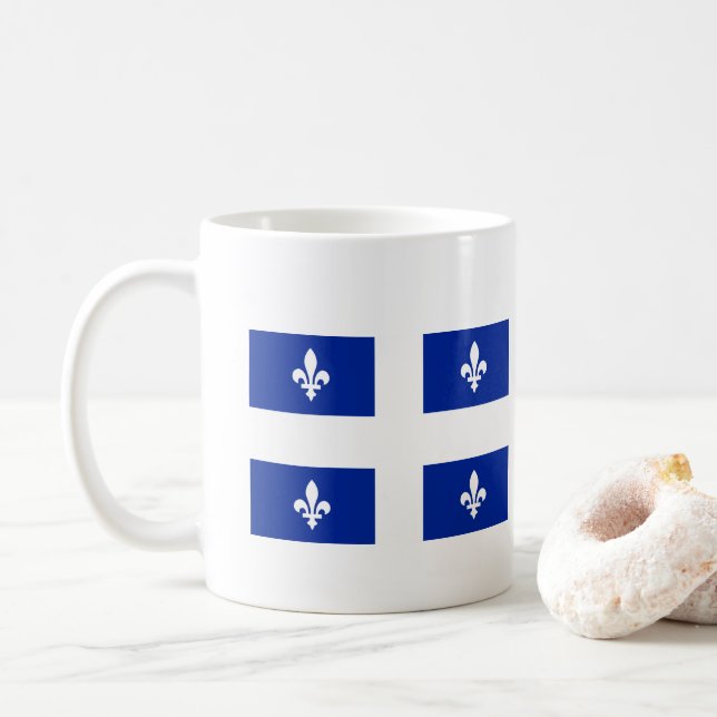 Caneca De Café Fleurs-de-lis Blue no White Canada Quebec Flag (Com Donut)