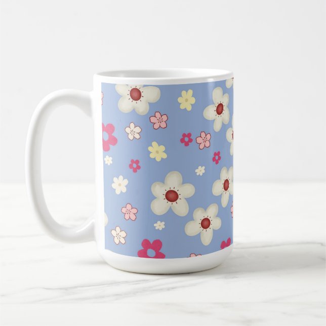 Caneca De Café fleurs printanières sur fond bleu (Esquerda)