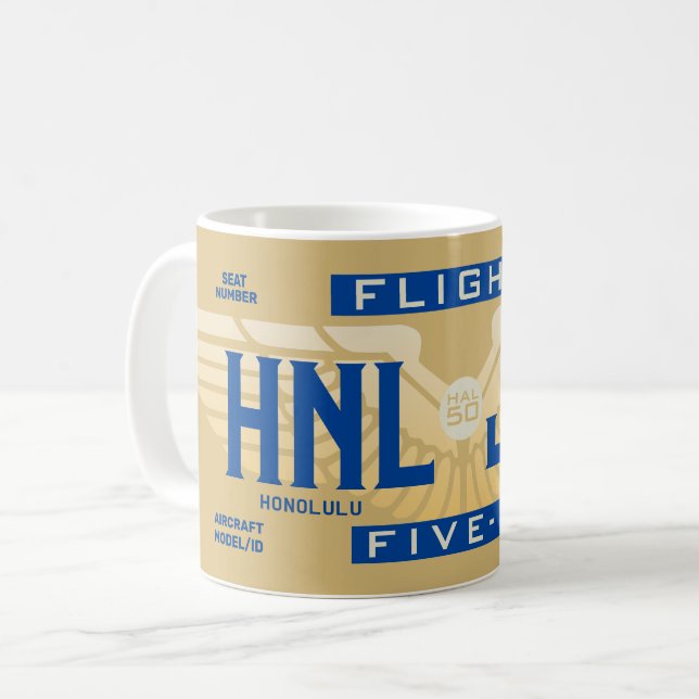 Caneca De Café Flight 5-O (HAL50) HNL to JFK (Frente Esquerda)
