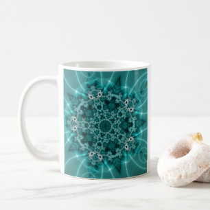 Caneca De Café Floco de Neve Arte Fractal Azul e Branca