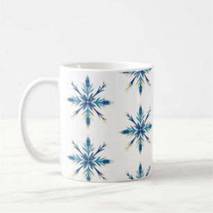 Caneca De Café Floco de Neve Azul e Dourado Pintado do Ornamentad