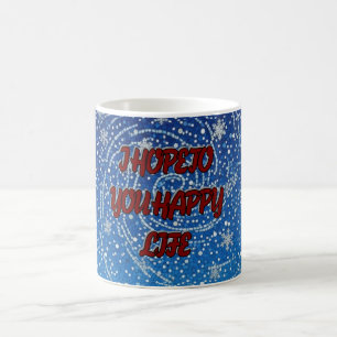 Caneca de Café Floco de Neve Azul Vida Feliz Para