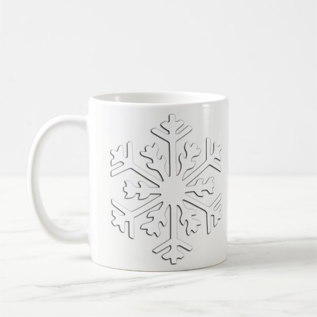 Caneca De Café Floco de neve branco de 3 d num fundo branco (Esquerda)
