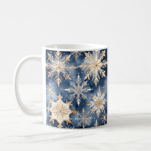 Caneca De Café Floco de neve de cor azul e dourada (Esquerda)