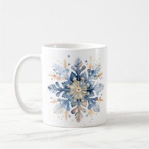 Caneca De Café Floco de neve de cor azul e dourada