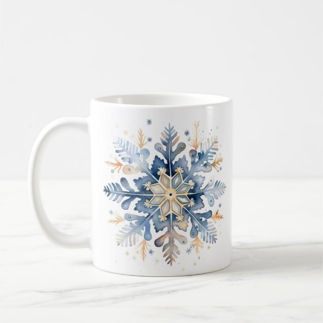 Caneca De Café Floco de neve de cor azul e dourada (Esquerda)