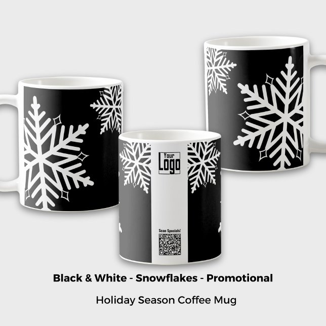 Caneca De Café Floco de Neve Negrito e Promocional Branco Recompe (Bold Snowflake Black & White Promotional Reward Coffee Mug; Giveaway, Merchandise)