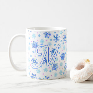 Caneca De Café Floco de neve Pastel Baby Blue Elegante Monograma