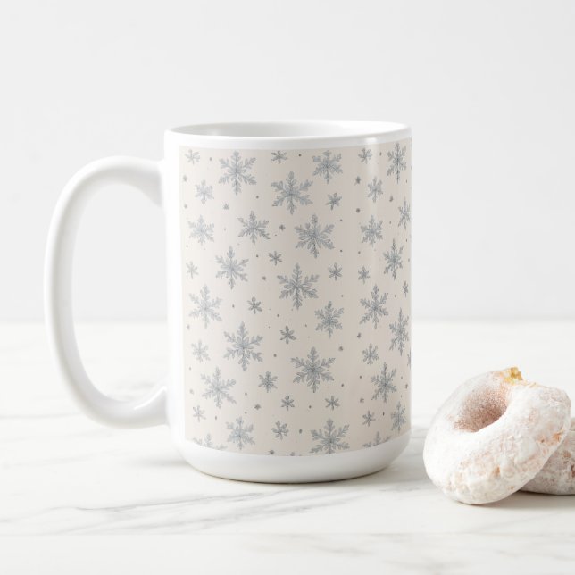 Caneca De Café Floco de Neve Prateado Elegante | Férias de Invern (Com Donut)
