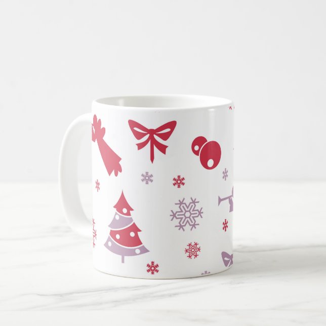 Caneca De Café Flocos de Neve, Anjos e Árvores de Natal  (Frente Esquerda)