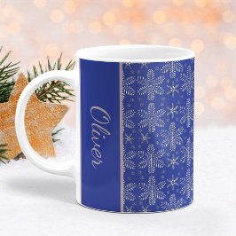 Caneca De Café Flocos de neve azuis e prateados Flocos de natal M