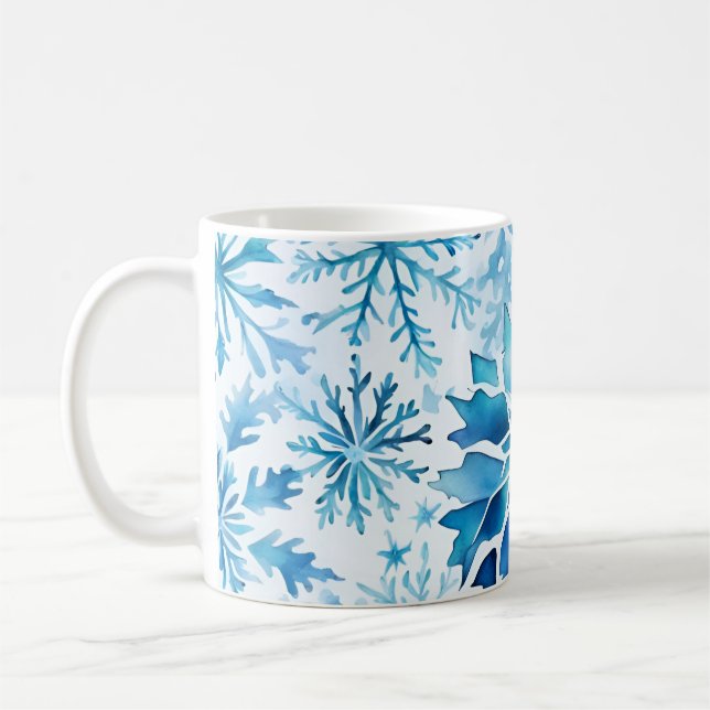Caneca De Café Flocos de neve azuis magia de inverno verruga  (Esquerda)