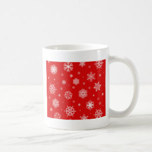 Caneca De Café Flocos de neve brancos sobre fundo vermelho