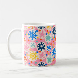 Caneca De Café Flocos de neve coloridos no padrão de feriado rosa