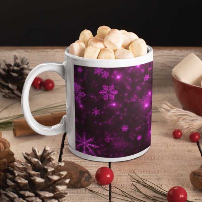 Caneca De Café Flocos de neve com fundo roxo (Snowflakes with Purple Background Coffee Mug)