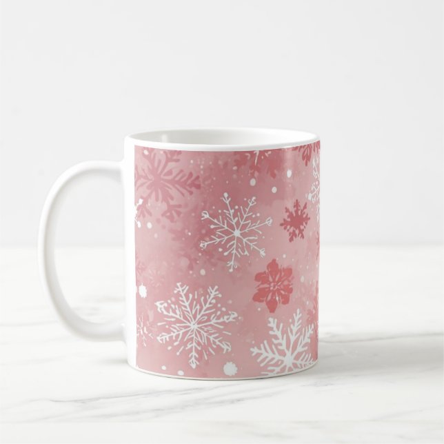 Caneca De Café Flocos de Neve de Inverno Rosa e Branco (Esquerda)