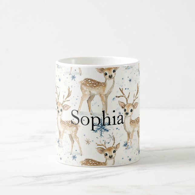Caneca De Café Flocos de Neve de Natal Azul do Veado Doce (Centro)