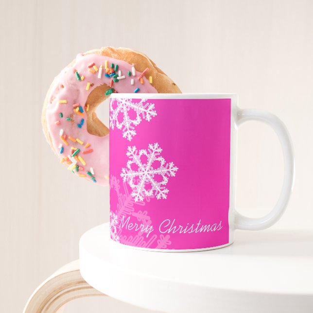 Caneca De Café Flocos de neve de Natal, de cor rosa e branca (Criador carregado)