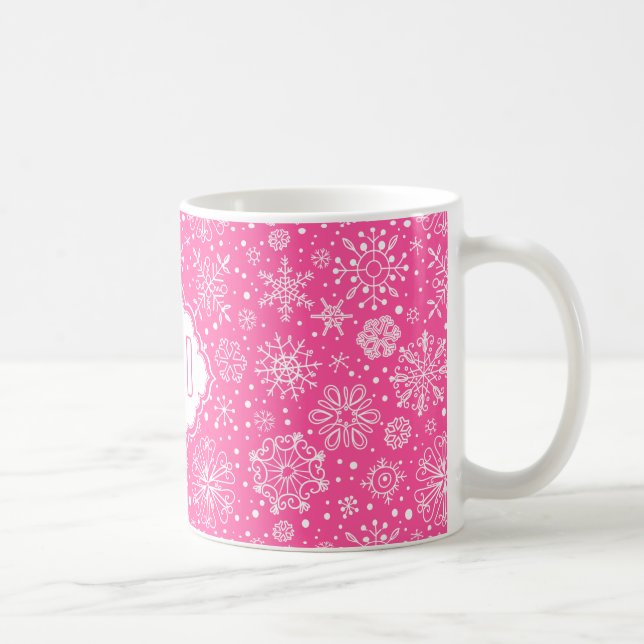 Caneca De Café Flocos de neve de Natal rosa e branco 2 (Direita)