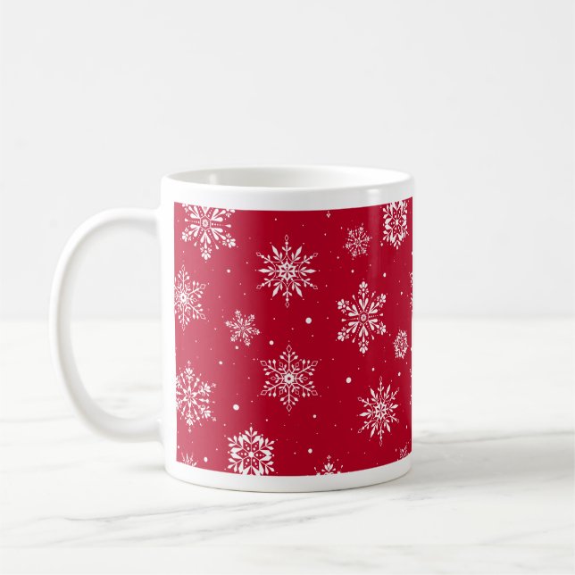 Caneca De Café Flocos de neve de Natal vermelhos (Esquerda)